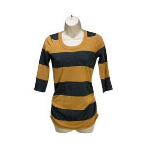 Pink Rose Womens Top Size Medium Yellow Gray Knit Striped 3/4 Sleeve Tunic